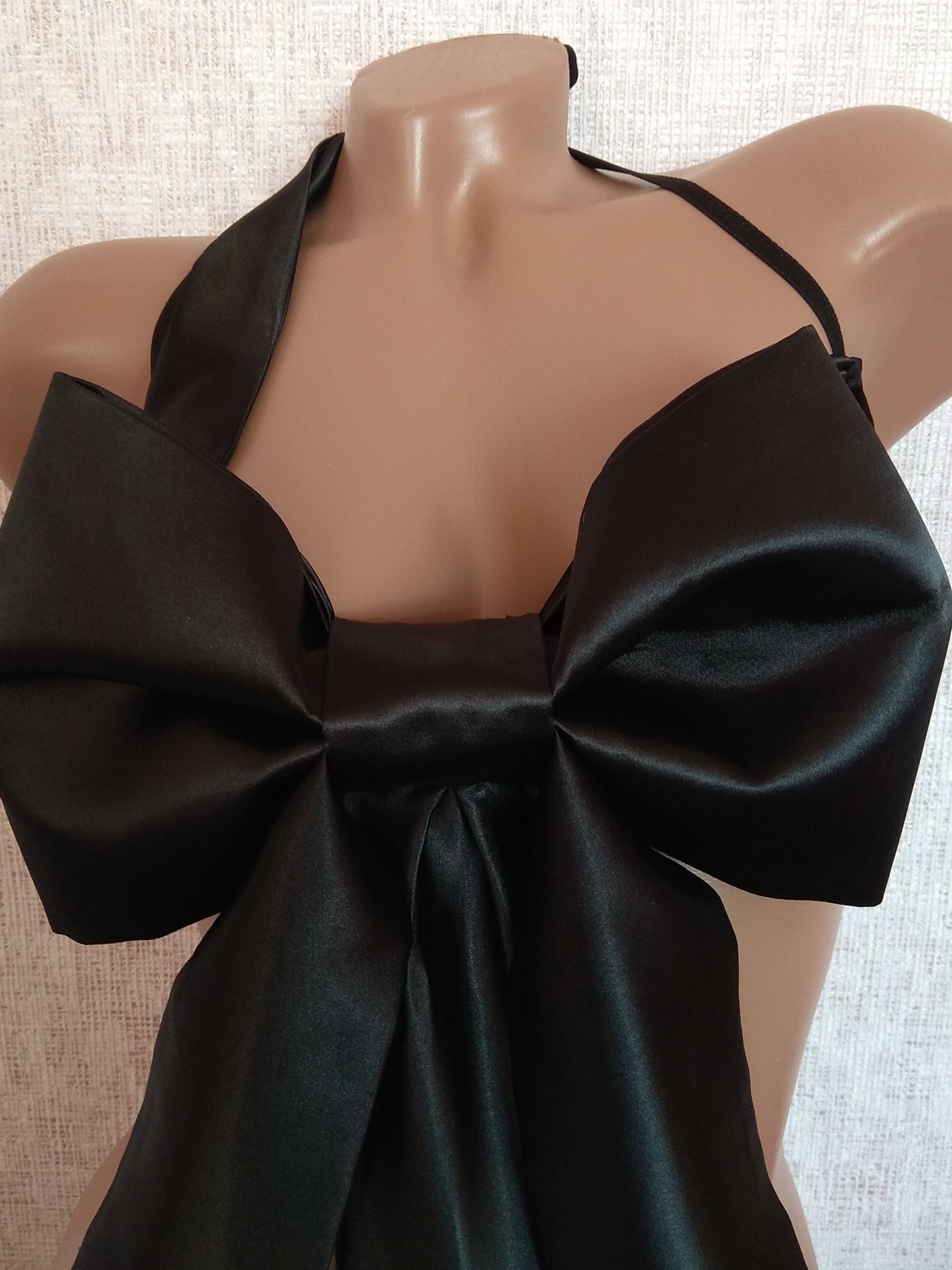 Black halter top with a large body bow