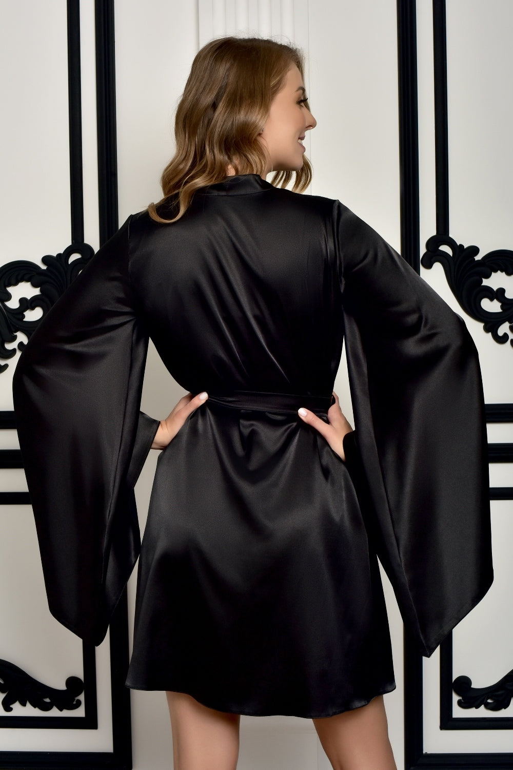 Plus Size Seduction - Short Satin Kimono in Black