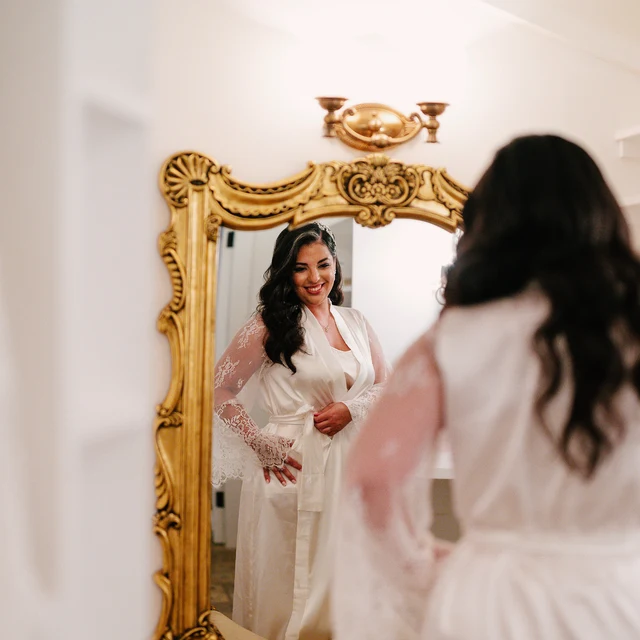 Lace bridal robe white satin