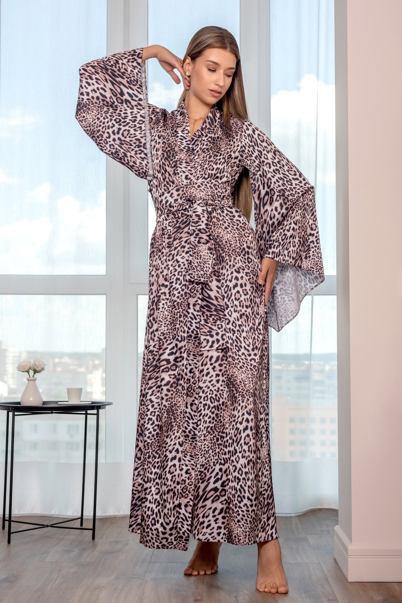 Leopard print satin dressing shops gown