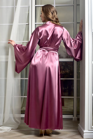 Stunning pink peignoir, ideal for pre-wedding preparations and bridal party unity