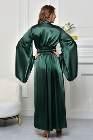 Stunning bridesmaid robe in a vibrant shade of green, with a satin finish