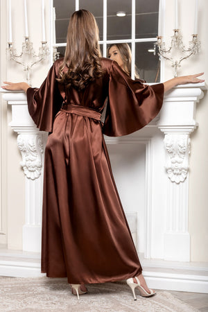 Deep brown long satin kimono