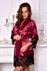 Short Burgundy Satin Bridesmaid Robe – Front View