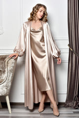 Champagne bridal satin with puff sleeves — luxury set