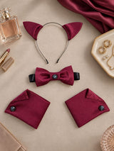 Satin Cat Ears, Bow Tie & Wrist Cuffs Set