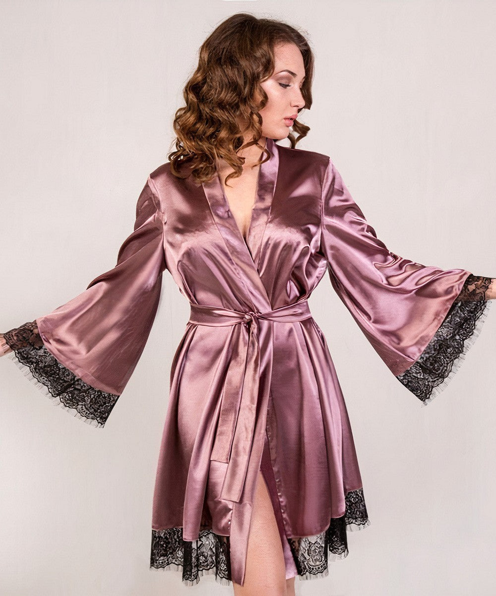 Bridal Party Gift: Dark Pink Lace-Trim Robe