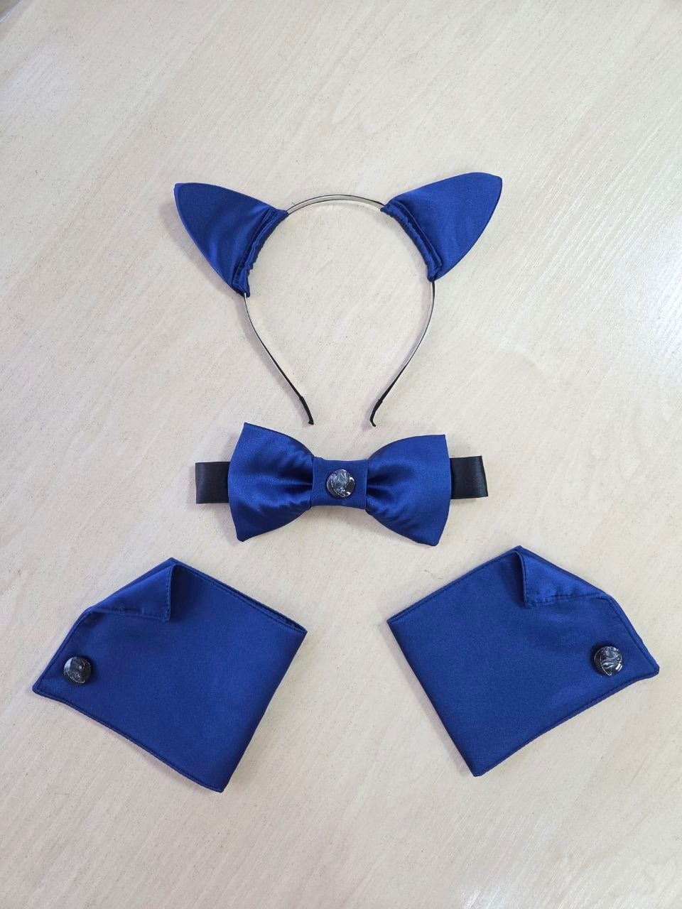 Satin Cat Ears, Bow Tie & Wrist Cuffs Set