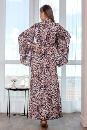 Bridesmaid leopard kimono robe - back view