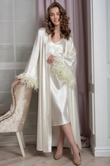 Bridal peignoir set Feathers Robe and Slip - Front Photo