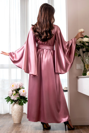 Freeze pink satin kimono sleeve robe for women