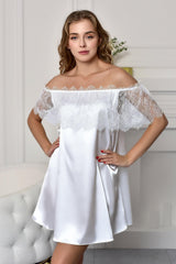 White Off-Shoulder Flared Bridal Nightgown Front View