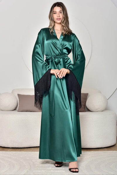 Green satin robe with a black shawl - photo product