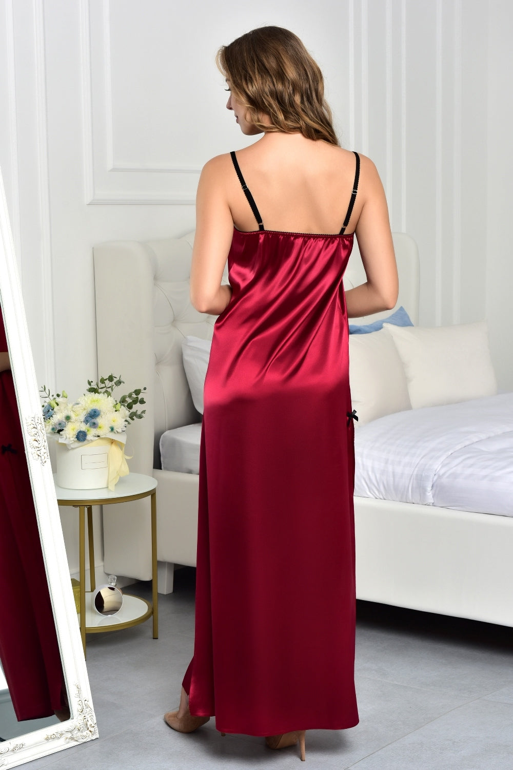 Burgundy Satin Peignoir Set | Luxury Romantic Lingerie M / Burgundy Burgundy Satin Peignoir Set | Luxury Romantic Lingerie M / Burgundy