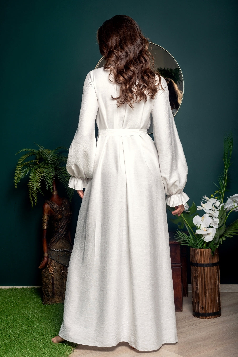 Linen Kimono Robe with Puff Sleeves - Perfect for Wedding Bliss