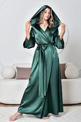 Long Satin Hooded Robe Luxe Lounge Wear