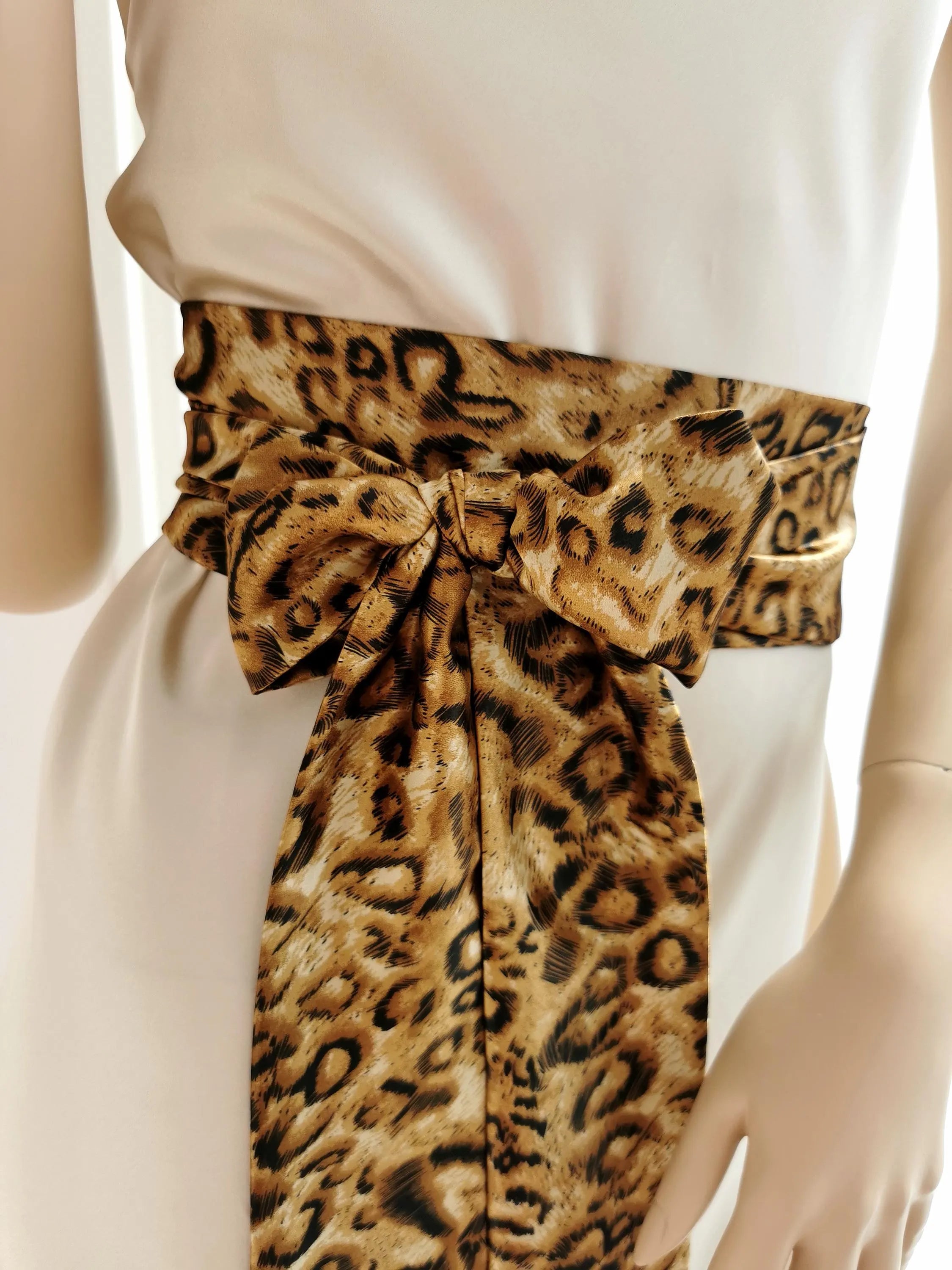 Leopard Print Satin Sash Belt