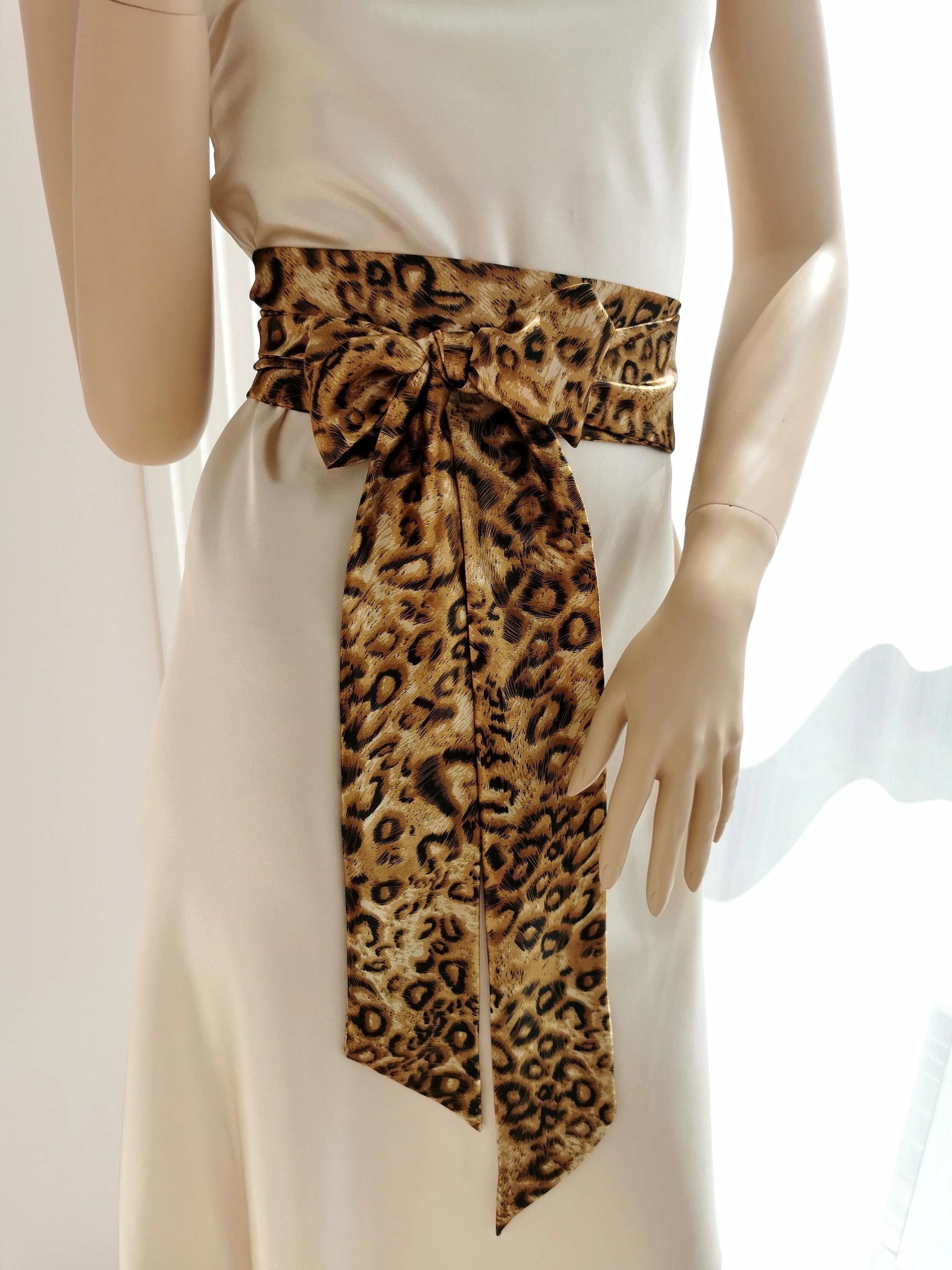 Leopard Print Satin Sash Belt