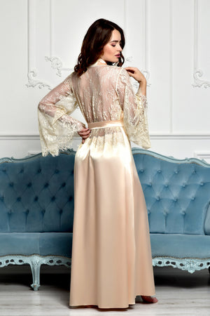 Handmade bridal lace robe long length
