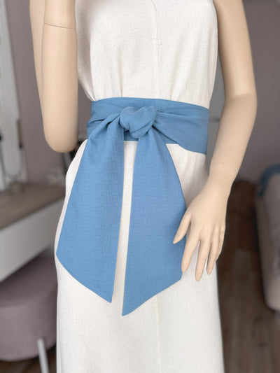 Sash for Dresses Blue Linen