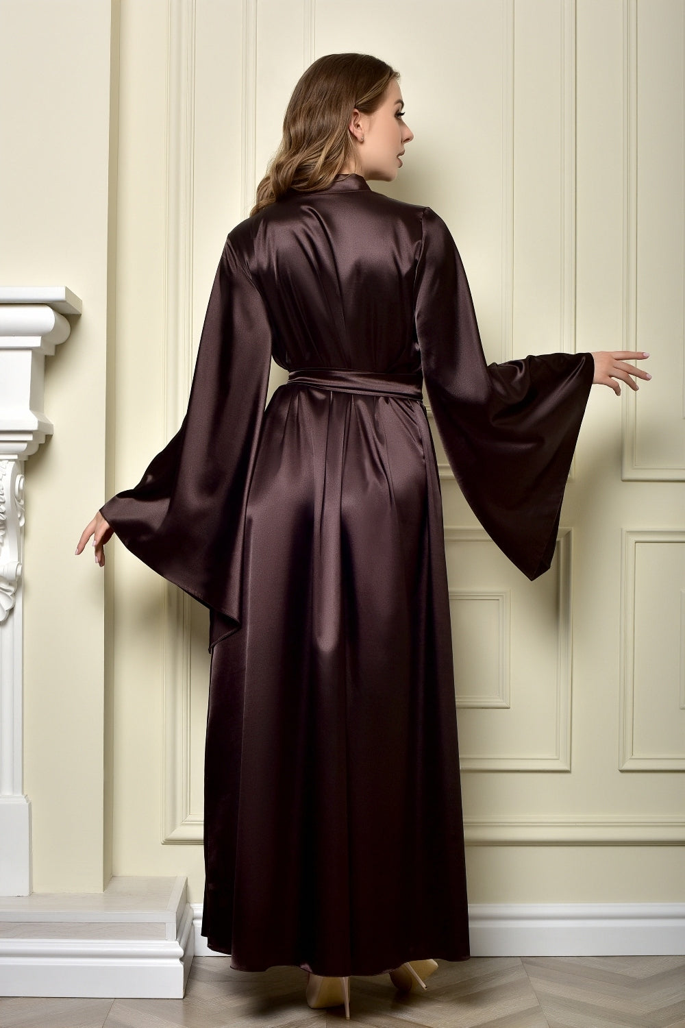 Brown Satin Robe - Luxury Homewear