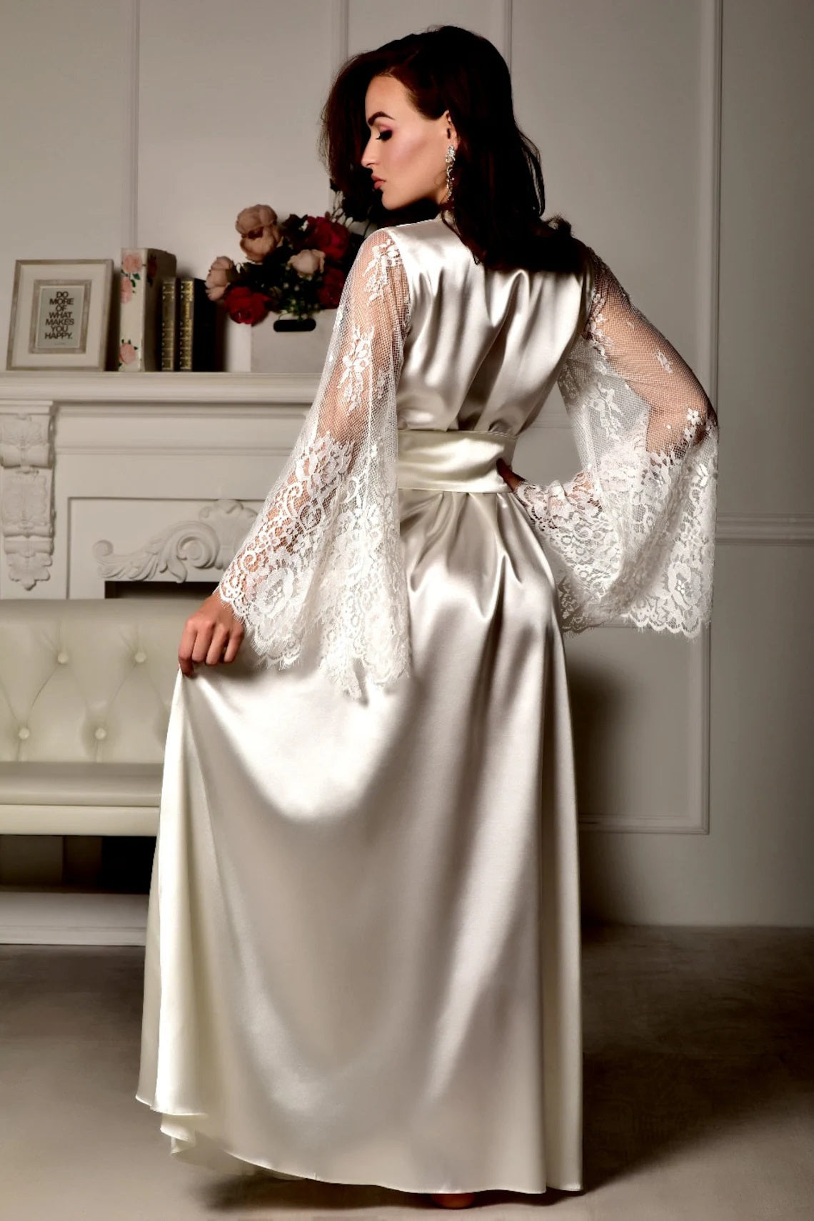 Bachelorette Party Vibes - Lace Bridal Robe Adding Glamour to the Celebration