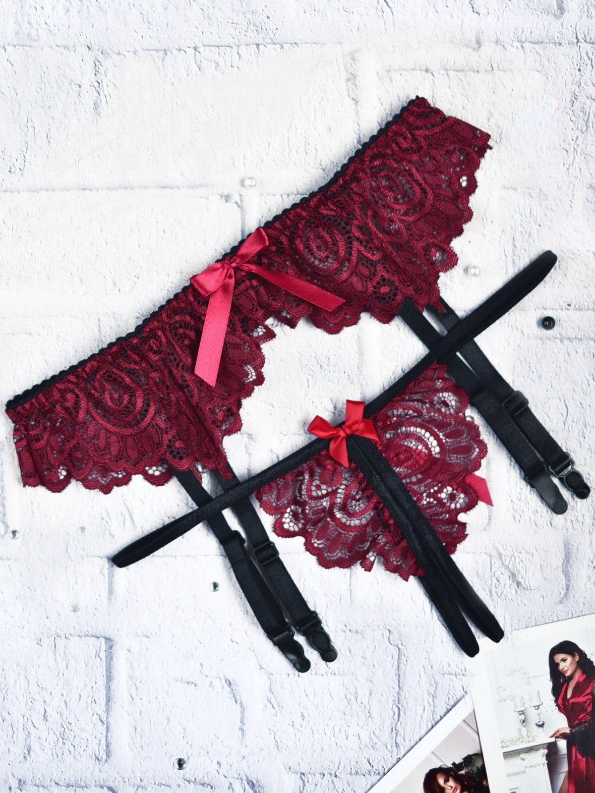 Lace Lingerie Set: Garter Belt and Thong Panty