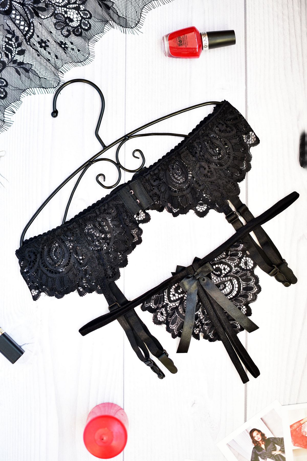 Lace Lingerie Set: Garter Belt and Thong Panty