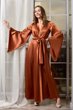 Terracotta satin bridesmaid dressing gown - photo 1