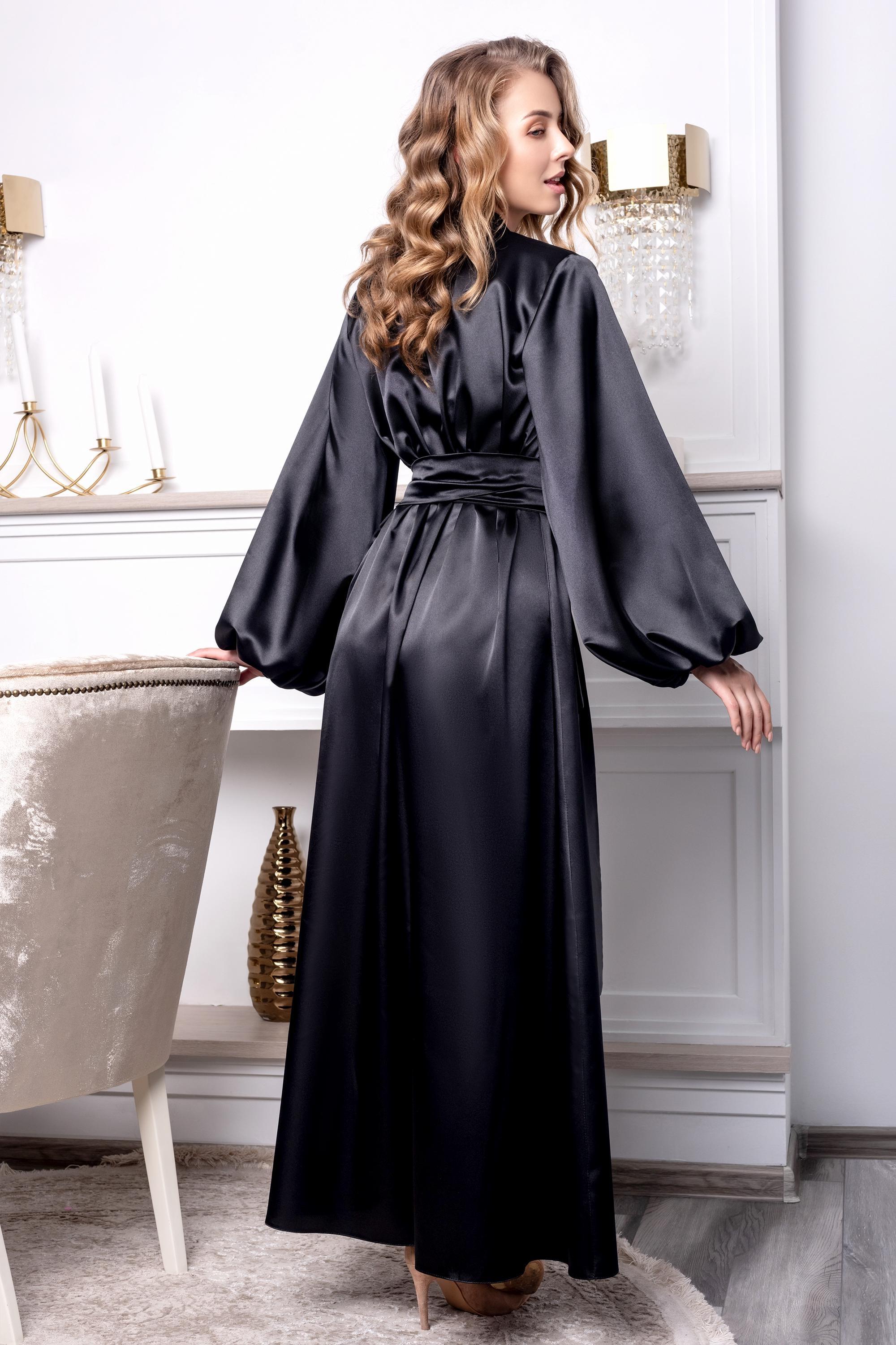 Luxury black robe – elegant wide belt wrap fit