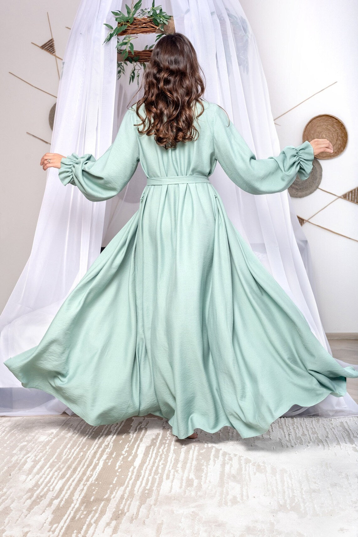 Mint Flax Nightgown and Robe Set