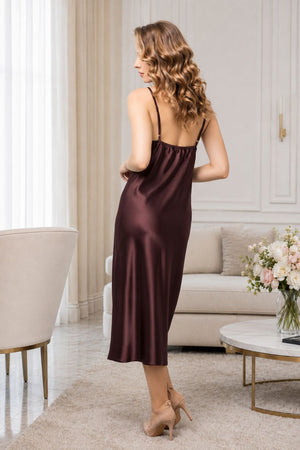 Chocolate Brown, Satin Peignoir, Robe Set, Balloon Sleeves, Cowl Neck, Long Robe, Bridal Robe, Honeymoon, Boudoir, Luxury Sleepwear, Custom Size, Gift for Her