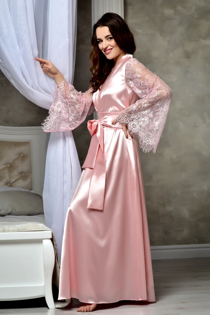 Lace Sleeves Robe in Blush Pink