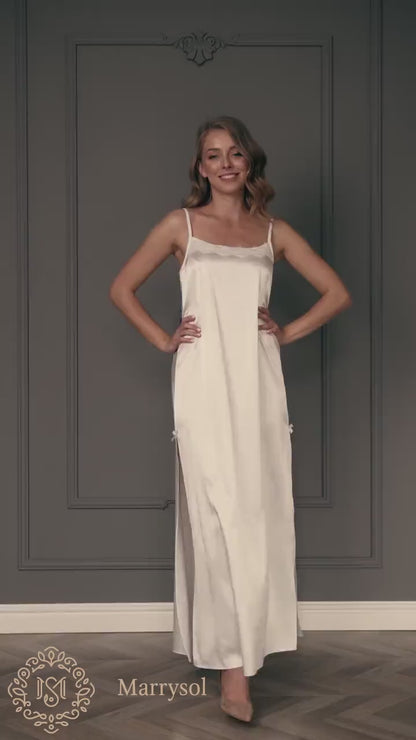 Ivory Bridal Satin Long Nightgown Video
