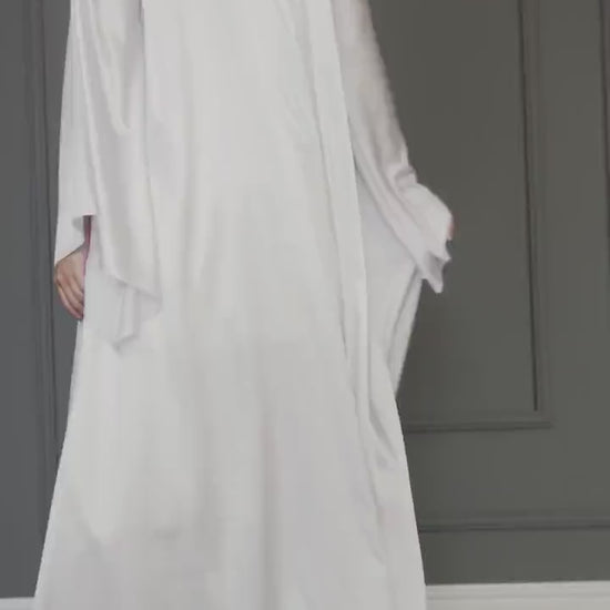 Peignoir Set: Short Chemise with Long Robe in White - Video Presentation