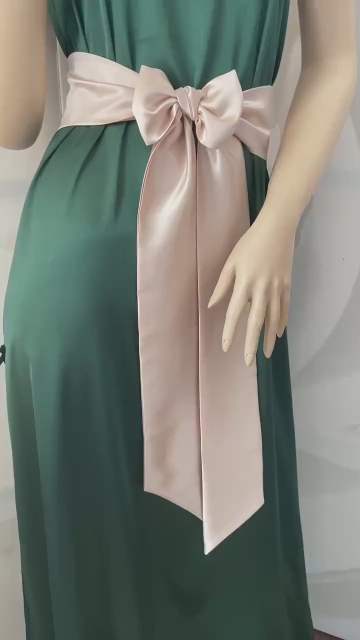 Neutral beige satin bow belt for bridal and everyday styling