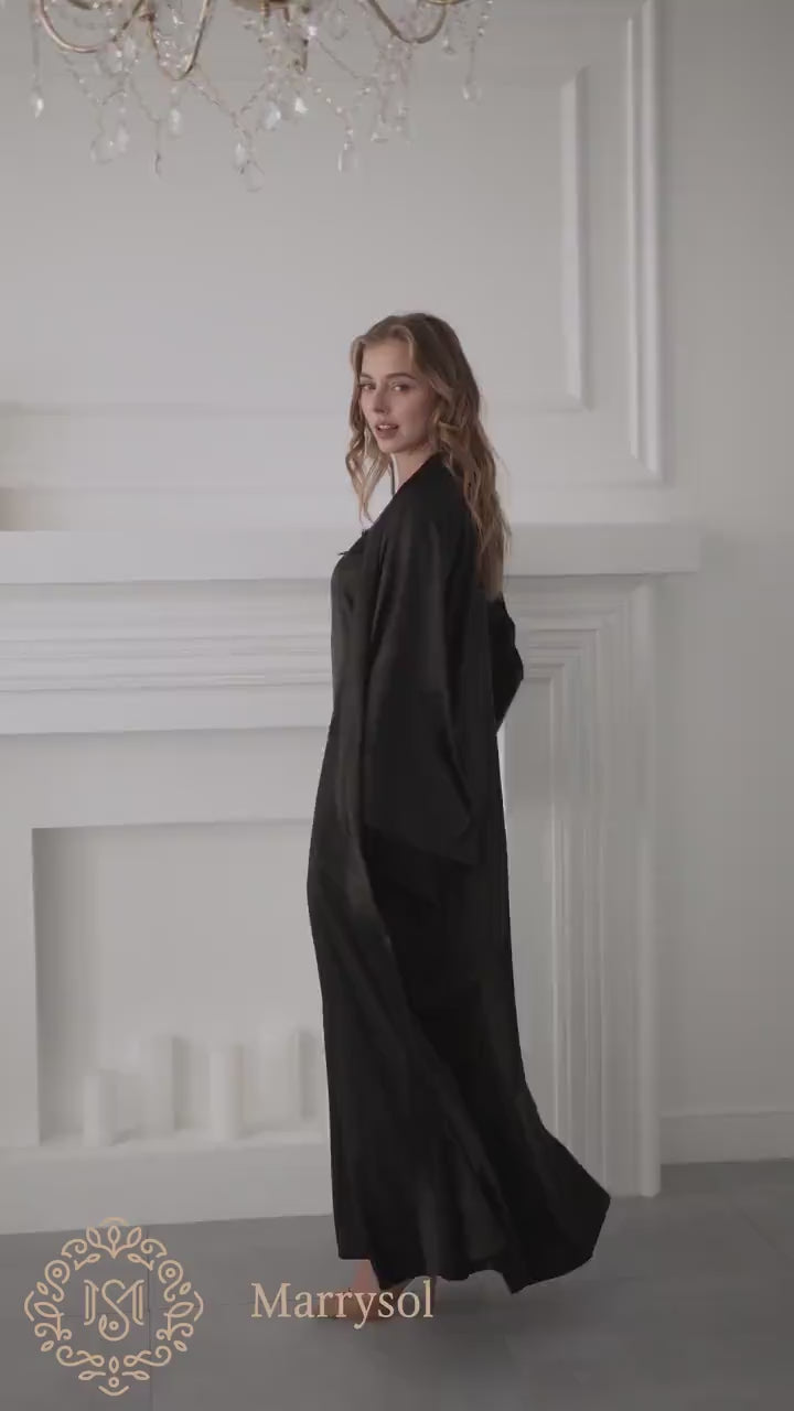 Experience Luxury with Our Black Satin Peignoir Set