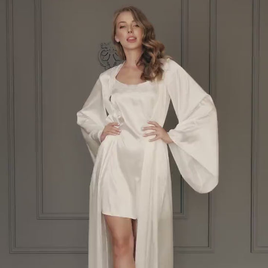 Ivory Bride Set: Combining a Maxi Robe & Short Chemise