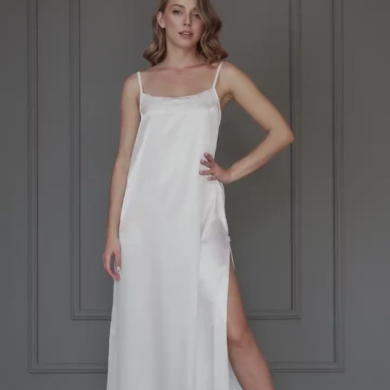 White Bridal Satin Long Nightgown - An Elegant Choice for Your Special Occasions