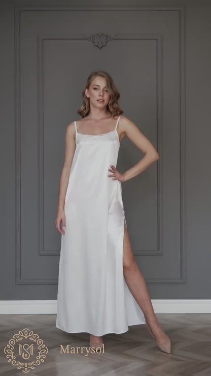 White Bridal Satin Long Nightgown - An Elegant Choice for Your Special Occasions