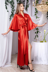 Long Wrap Robe Red Satin