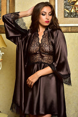 Dark Brown Satin Peignoir Set for a Perfect Gift
