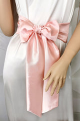 Soft blush pink satin waist belt with long elegant tails