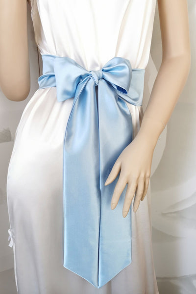 Luxe satin sash belt in sky blue