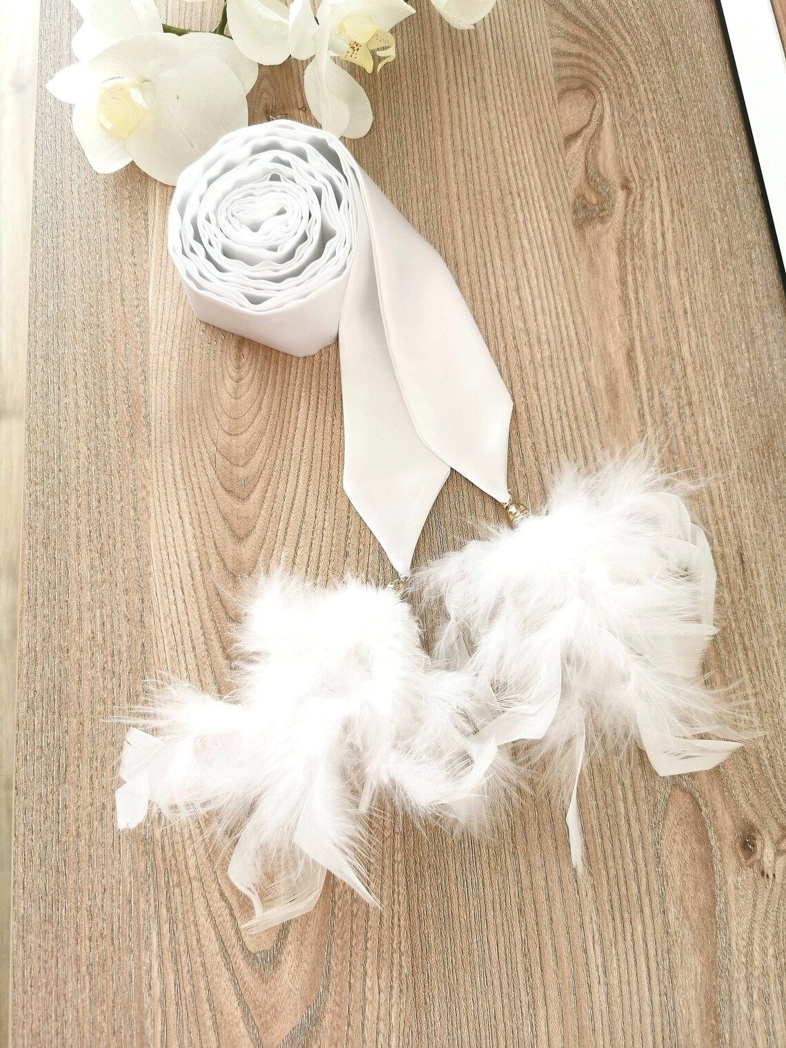 Satin Sash Belt with Feathers