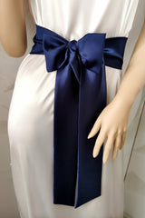 Dark navy satin bow belt for evening and formal outfits