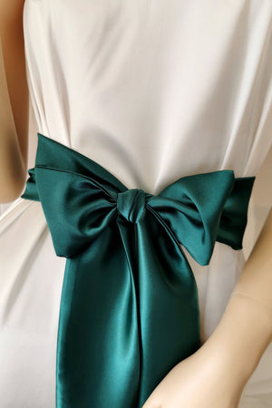 Luxurious emerald satin sash with smooth shine