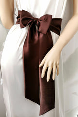Rich chocolate brown satin waist belt with long tails