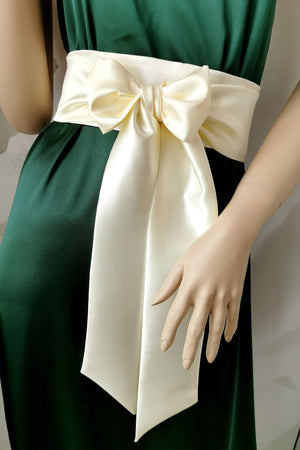 Light champagne satin waist belt with elegant draping tails