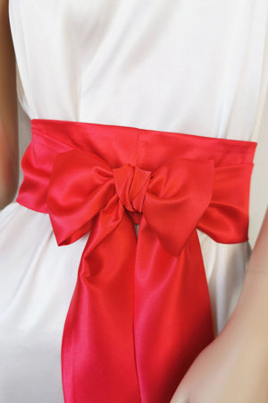 Bright red satin waist belt with long flowing tails